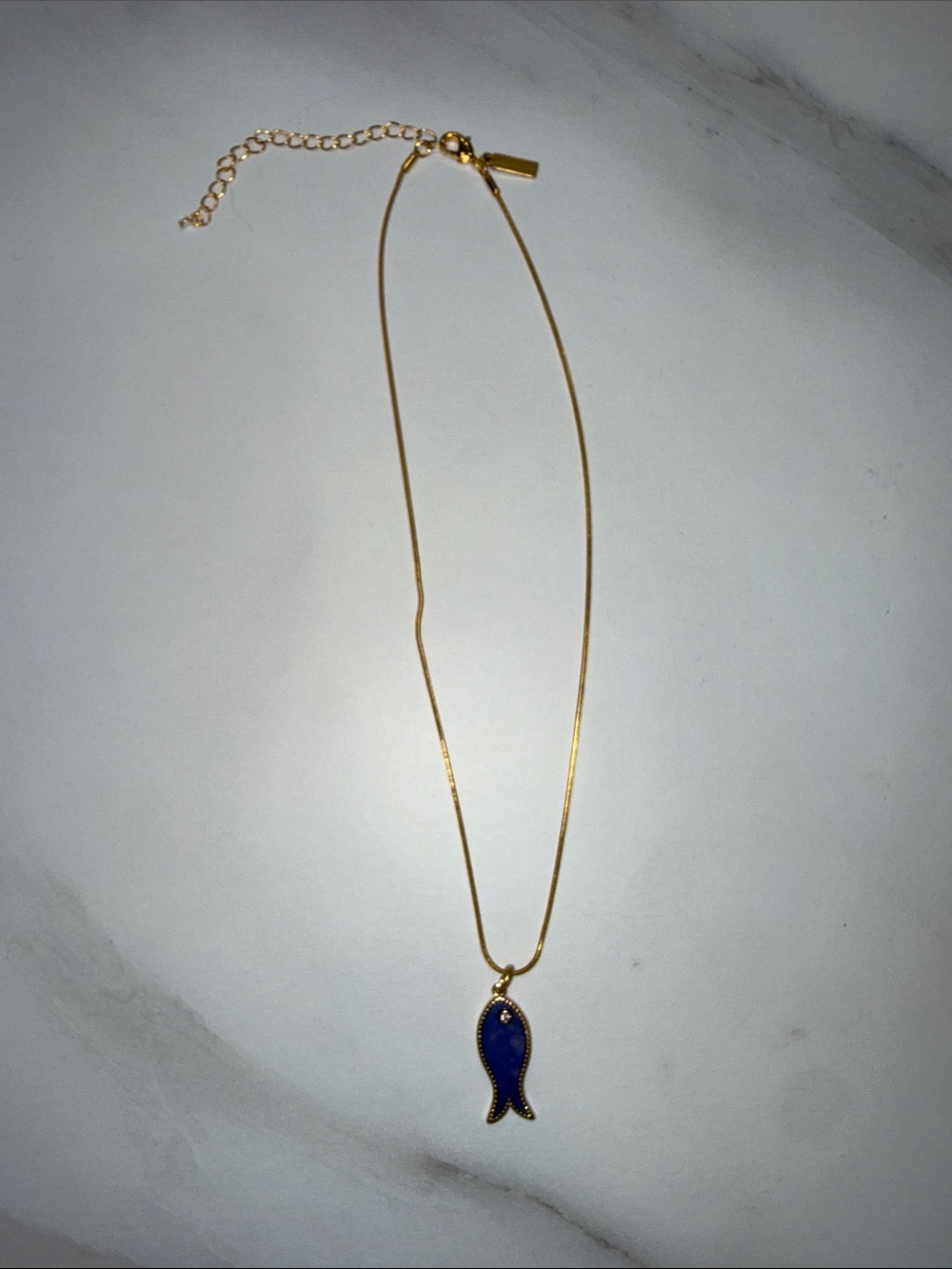 Gold-Tone Necklace with Blue Fish Pendant - Women Jewelry